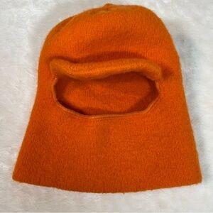 Vintage Orange Wool Hunting Balaclava Knit Head Covering Cap Warm Winter Heavy